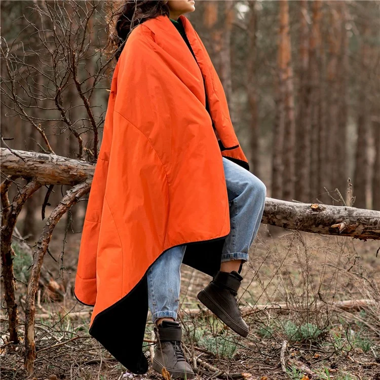 Большое толстое кемпинговое одеяло с сумкой для хранения Outdoor Warm Blanket for Camping Travel Black+Orange