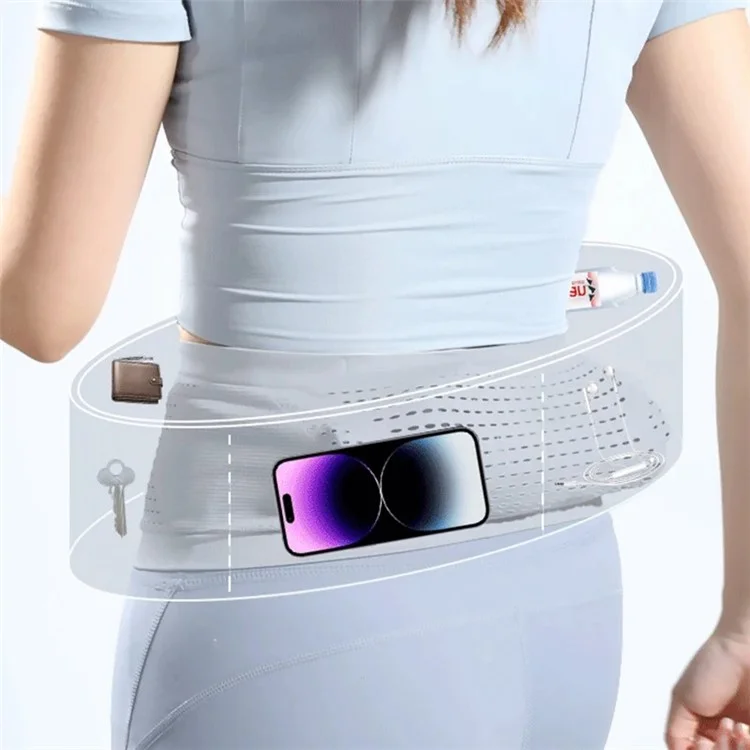JUXI BB02 Elastic Running Belt Waist Bag Fanny Pack for Carrying Cell Phones - Light Grey / S