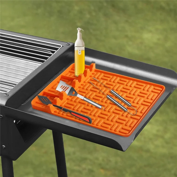 Parrilla de barbacoa para exteriores Resistente a altas temperaturas Estante lateral Almohadilla de silicona Herramienta de barbacoa - Gris