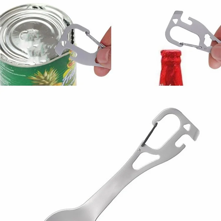 DIY058 2-in-1-Löffel-Gabel aus 420er Edelstahl, Outdoor-Camping-Besteck, Flaschenöffner-Tool (kein FDA, BPA-frei) - Schwarz