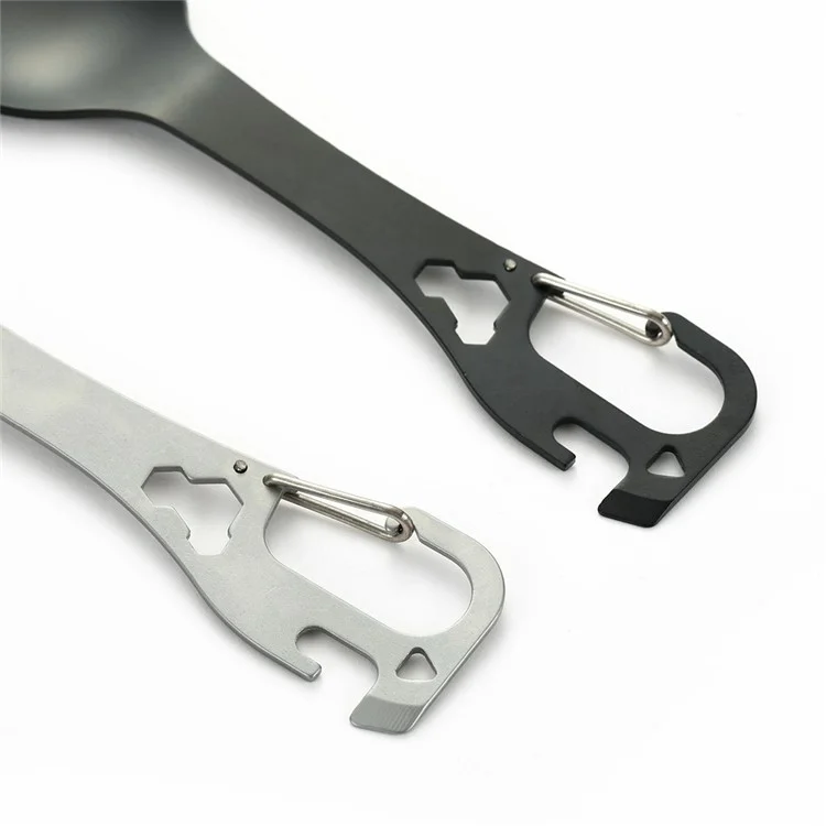 DIY058 2-in-1-Löffel-Gabel aus 420er Edelstahl, Outdoor-Camping-Besteck, Flaschenöffner-Tool (kein FDA, BPA-frei) - Schwarz