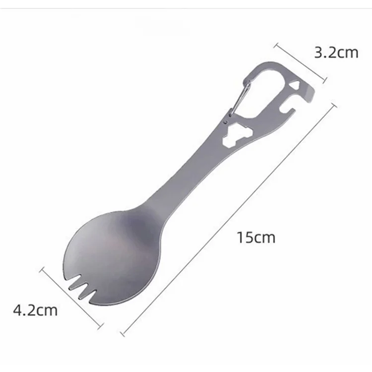 DIY058 2-in-1-Löffel-Gabel aus 420er Edelstahl, Outdoor-Camping-Besteck, Flaschenöffner-Tool (kein FDA, BPA-frei) - Schwarz