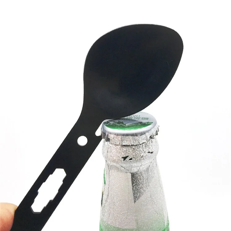 DIY0432 Utensílio Tático Multiuso de 10 em 1 em Aço Inoxidável - Colher, Garfo, Abridor de Garrafas, Abridor de Latas (Sem Certificado FDA) - Preto