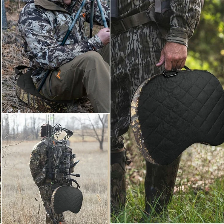 Esteira de Acampamento Portátil para Caça Esteira de Assento Acolchoada com Espessura Aumentada EPE+Esponja Almofada de Assento Outdoor com Mosquetão - Camuflagem Cinza e Amarela
