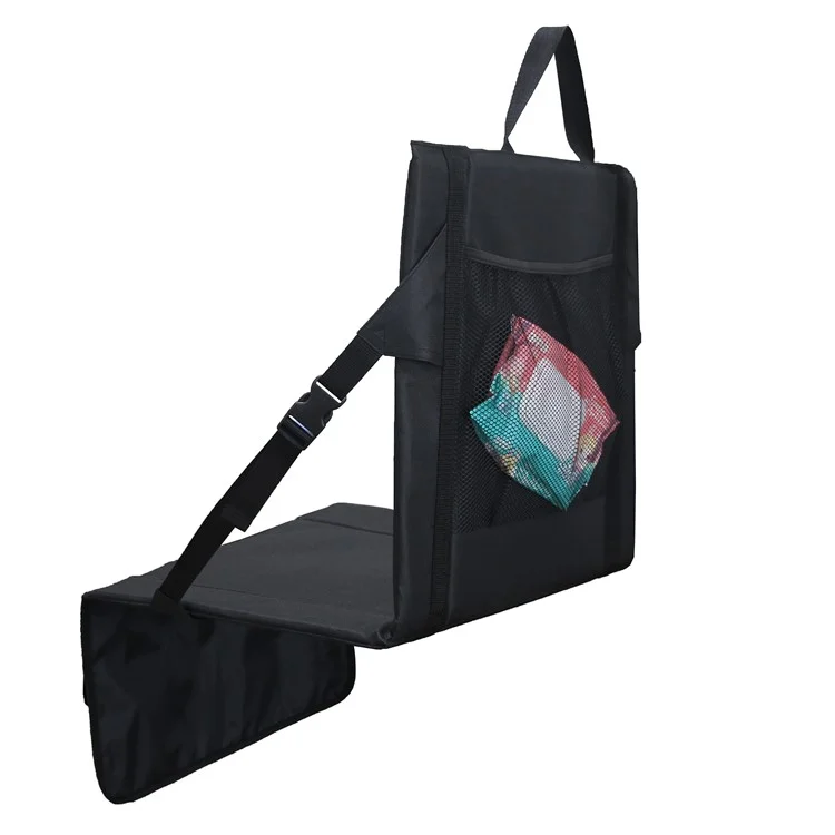 Cadeira de Encosto Portátil Almofada para Assento Atividades ao Ar Livre Assento do Parque com Bolsos de Armazenamento Inferiores - Preto
