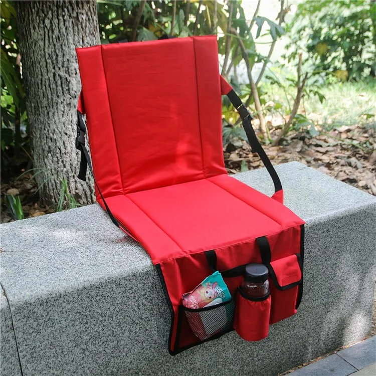 Cadeira de Encosto Portátil Almofada para Assento Atividades ao Ar Livre Assento do Parque com Bolsos de Armazenamento Inferiores - Preto