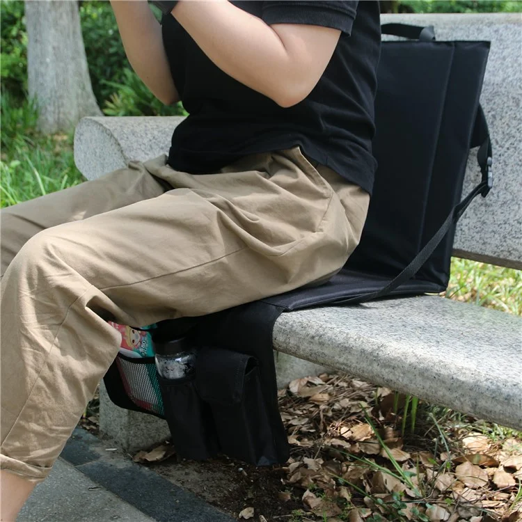 Cadeira de Encosto Portátil Almofada para Assento Atividades ao Ar Livre Assento do Parque com Bolsos de Armazenamento Inferiores - Preto