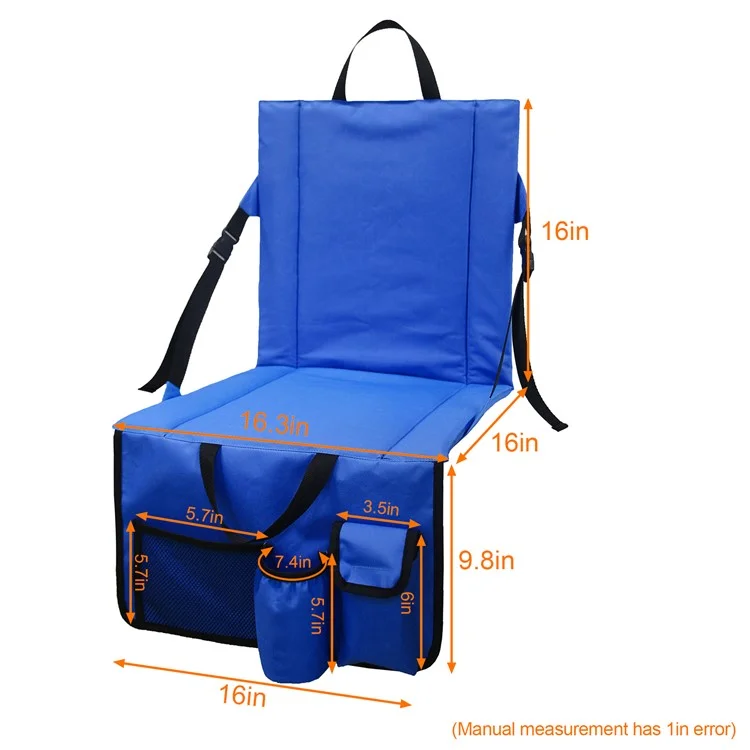 Cadeira de Encosto Portátil Almofada para Assento Atividades ao Ar Livre Assento do Parque com Bolsos de Armazenamento Inferiores - Preto