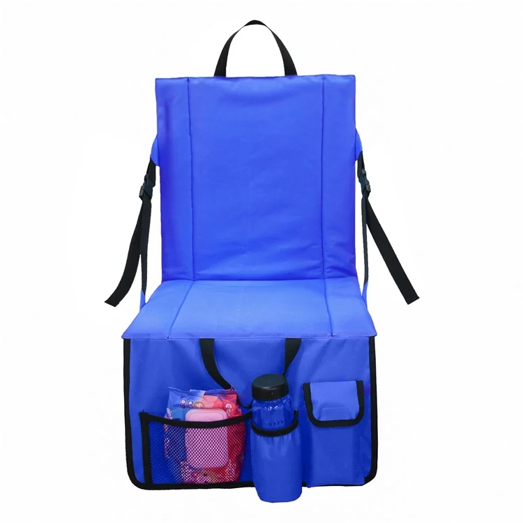 Asiento de respaldo portátil para silla de camping Cojín para asiento Outdoor Park Mat con bolsillos de almacenamiento inferior - Azul