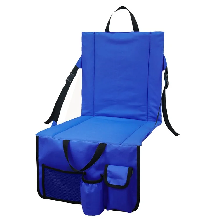 Asiento de respaldo portátil para silla de camping Cojín para asiento Outdoor Park Mat con bolsillos de almacenamiento inferior - Azul