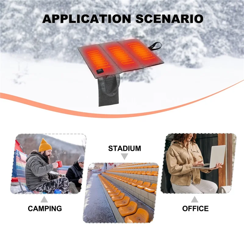 Cold Winter Outdoor Heated Seat Cushion Tri-Fold Seat Mat - Dark Grey