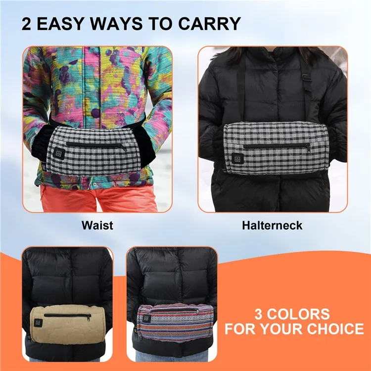 Outdoor Hand Warmer 40x19cm Heated Hand Muff Pouch for Cold Weather - Black+White Grid