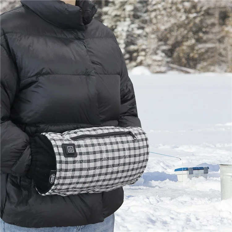 Outdoor Hand Warmer 40x19cm Heated Hand Muff Pouch for Cold Weather - Black+White Grid