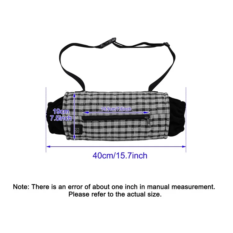 Outdoor Hand Warmer 40x19cm Heated Hand Muff Pouch for Cold Weather - Black+White Grid
