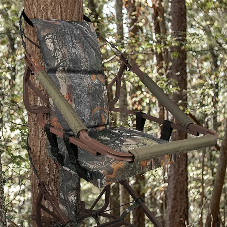 Outdoor Camping Jagd Elektrischer Heizstühle 600D Oxford-Gewebe+EPE Baum-Montageplatte Sitzkissen, 46x31x59 cm - Blatt-Tarnung