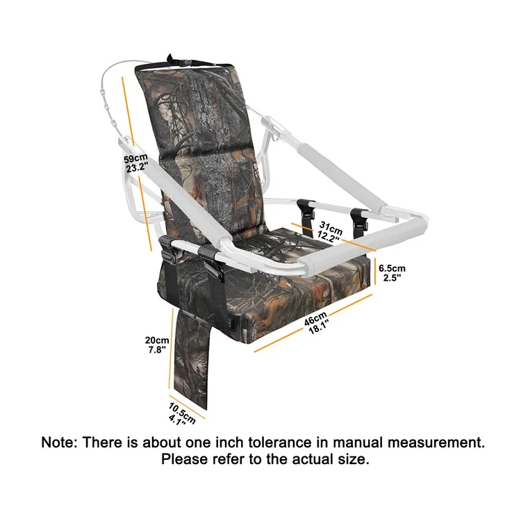 Outdoor Camping Jagd Elektrischer Heizstühle 600D Oxford-Gewebe+EPE Baum-Montageplatte Sitzkissen, 46x31x59 cm - Blatt-Tarnung
