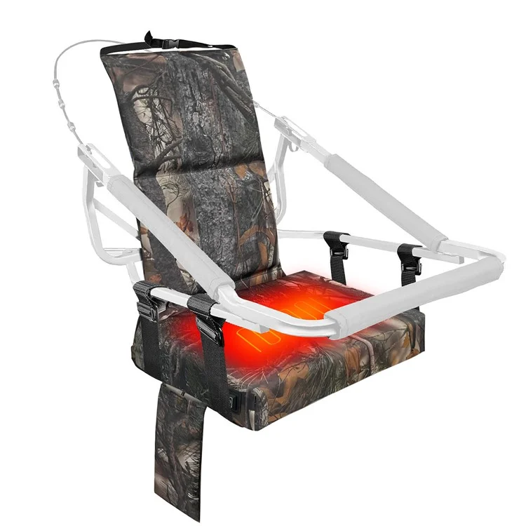 Outdoor Camping Jagd Elektrischer Heizstühle 600D Oxford-Gewebe+EPE Baum-Montageplatte Sitzkissen, 46x31x59 cm - Blatt-Tarnung