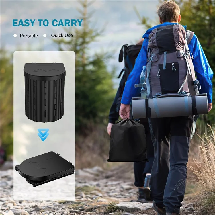 Inodoro portátil para acampada, viaje, retrete con 12 bolsas de basura - Negro