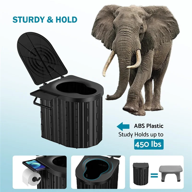 Portable Toilet for Camping Travel Toilet Commode Bucket with 12Pcs Garbage Bag  - Coffee