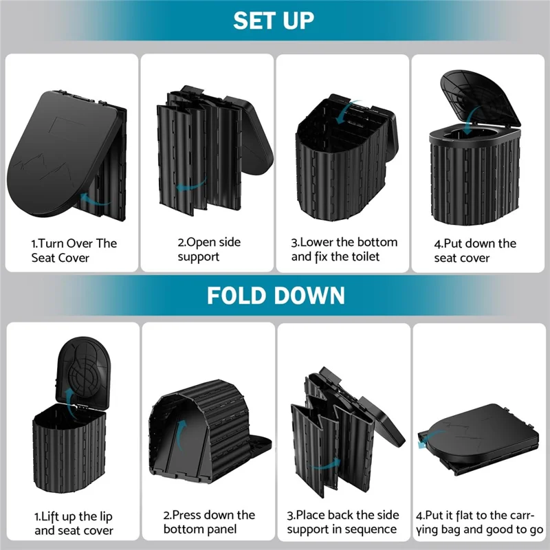 Portable Toilet for Camping Travel Toilet Commode Bucket with 12Pcs Garbage Bag  - Coffee