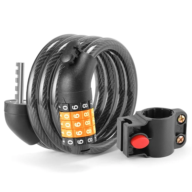 Bicycle Lock Cable 1000mm*11mm 5-Digit Combination with Mounting Bracket for Bikes  /  E-Bikes - Black  /  Orange