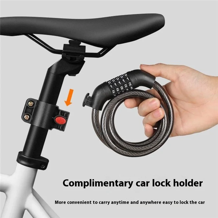 Bicycle Lock Cable 1000mm*11mm 5-Digit Combination with Mounting Bracket for Bikes  /  E-Bikes - Black  /  Orange