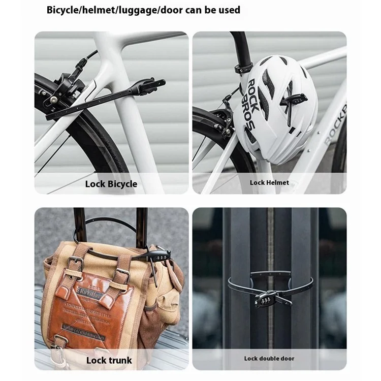 ROCKBROS 32180001002 Candado de Cable Antirrobo de 54 cm para Motocicleta con Contraseña de 3 Dígitos, Candado Portátil para Bicicleta