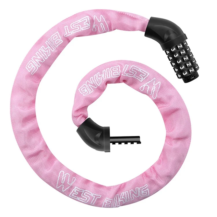 WEST BIKING YP0705119 Bicycle Anti Theft Chain Lock 5 Digit Combination Lock for Mountain Bike - Pink