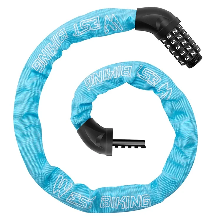 WEST BIKING YP0705119 Bicycle Anti Theft Chain Lock 5 Digit Combination Lock for Mountain Bike - Lake Blue