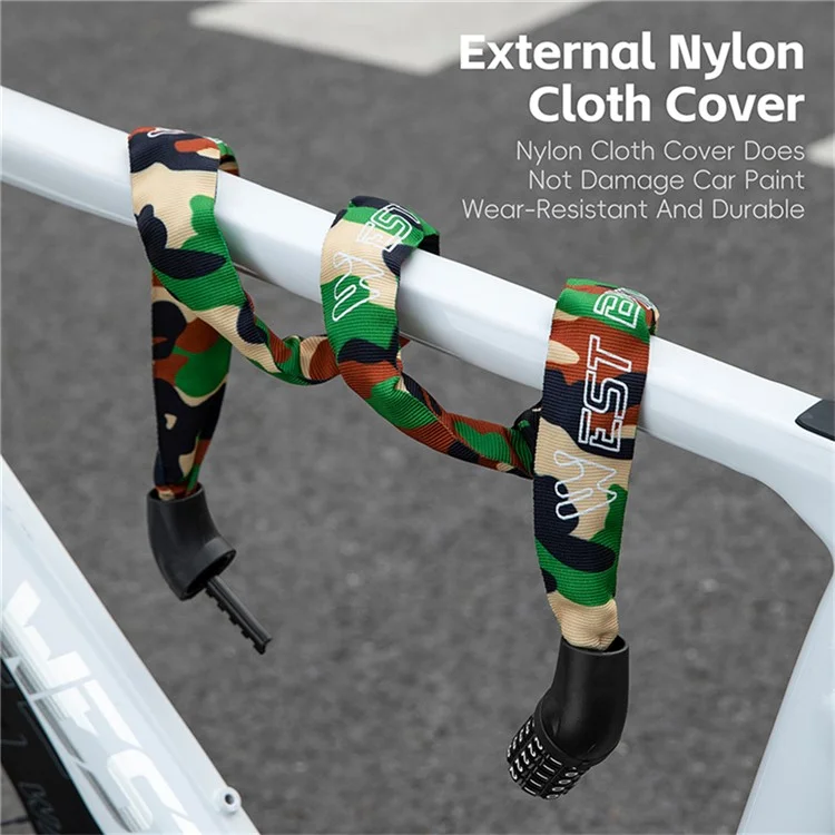 WEST BIKING YP0705119 Bicycle Anti Theft Chain Lock 5 Digit Combination Lock for Mountain Bike - Lake Blue