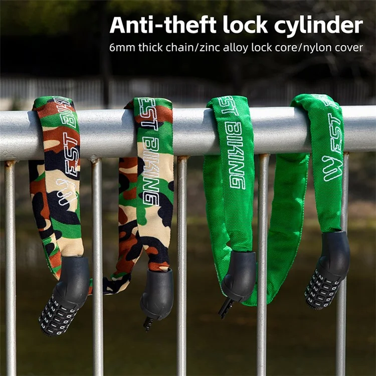 WEST BIKING YP0705119 Bicycle Anti Theft Chain Lock 5 Digit Combination Lock for Mountain Bike - Lake Blue