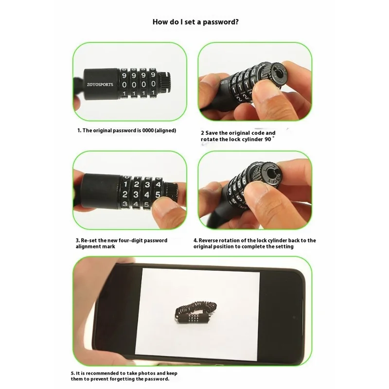 ZOYOSPORTS ZY-546 150cm Bicycle Retractable Cable Lock Anti Theft Password Mini Chain Lock