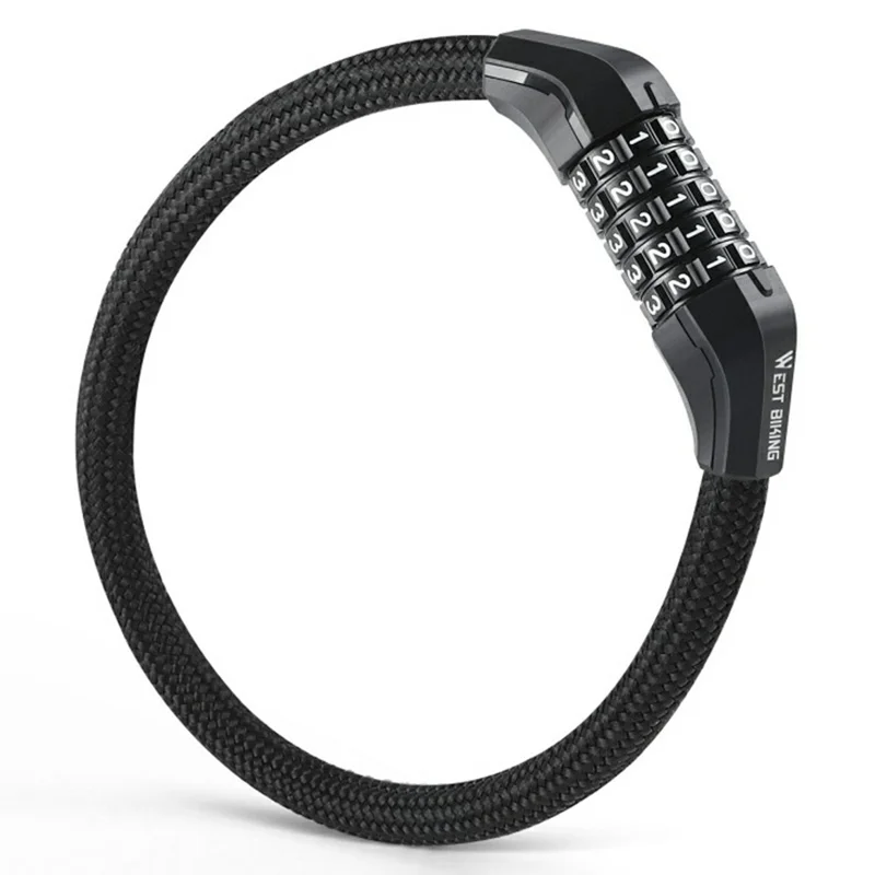 WEST BIKING YP0705121 Bicicleta Eléctrica Candado de Cable de Acero Antirrobo con Combinación de 5 Dígitos - Negro