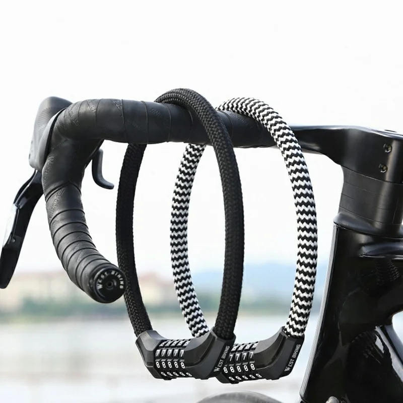WEST BIKING YP0705121 Bicicleta Eléctrica Candado de Cable de Acero Antirrobo con Combinación de 5 Dígitos - Negro