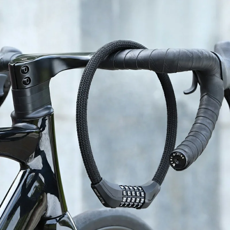 WEST BIKING YP0705121 Bicicleta Eléctrica Candado de Cable de Acero Antirrobo con Combinación de 5 Dígitos - Negro