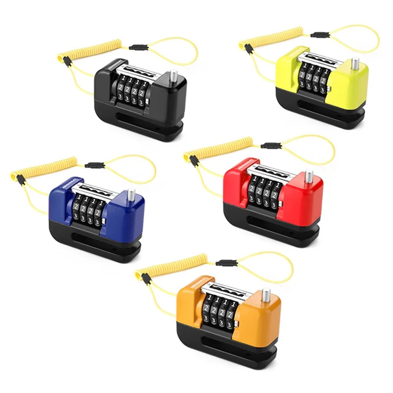 BENGGUO BG-1252 Bicycle Motorcycle E-Bike 4-Digit Password Disc Brake Lock Anti-Theft Aluminum Alloy Lock with Reminder Rope - Black