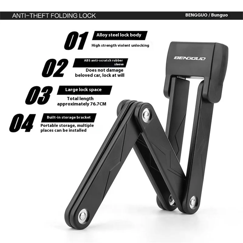 BENGGUO BG-0513 Legierungsstahl + ABS Fahrradschloss 6-teilig Faltbar Fahrrad Motorrad Diebstahlschutz Sicherheitsschloss - Schwarz