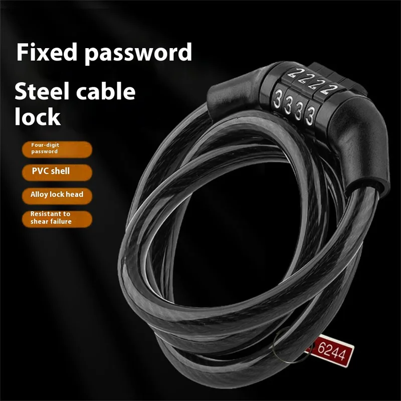BG-205 Bike Lock 4 Digit Password Portable Mountain Bicycle Anti Theft 54cm Steel Cable Lock
