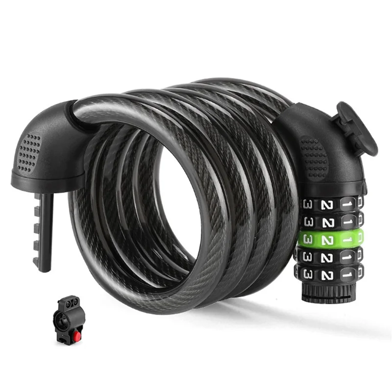 BENGGUO BG-6217 Bicycle 5-Digit Anti-Theft Combination Lock 1.2m Steel Cable Lock with Bracket - Black