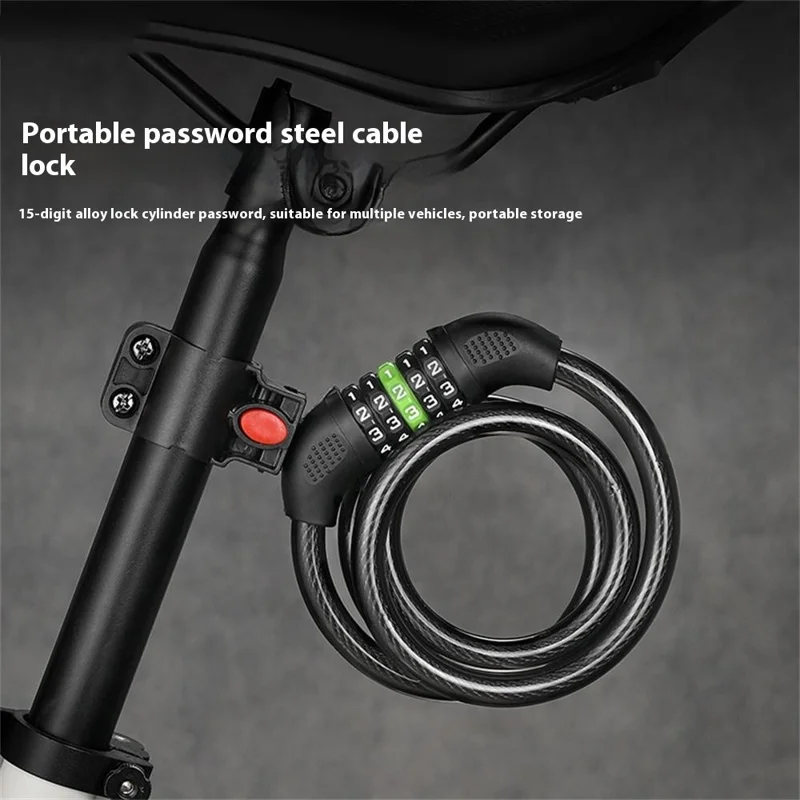 BENGGUO BG-6217 Bicycle 5-Digit Anti-Theft Combination Lock 1.2m Steel Cable Lock with Bracket - Black