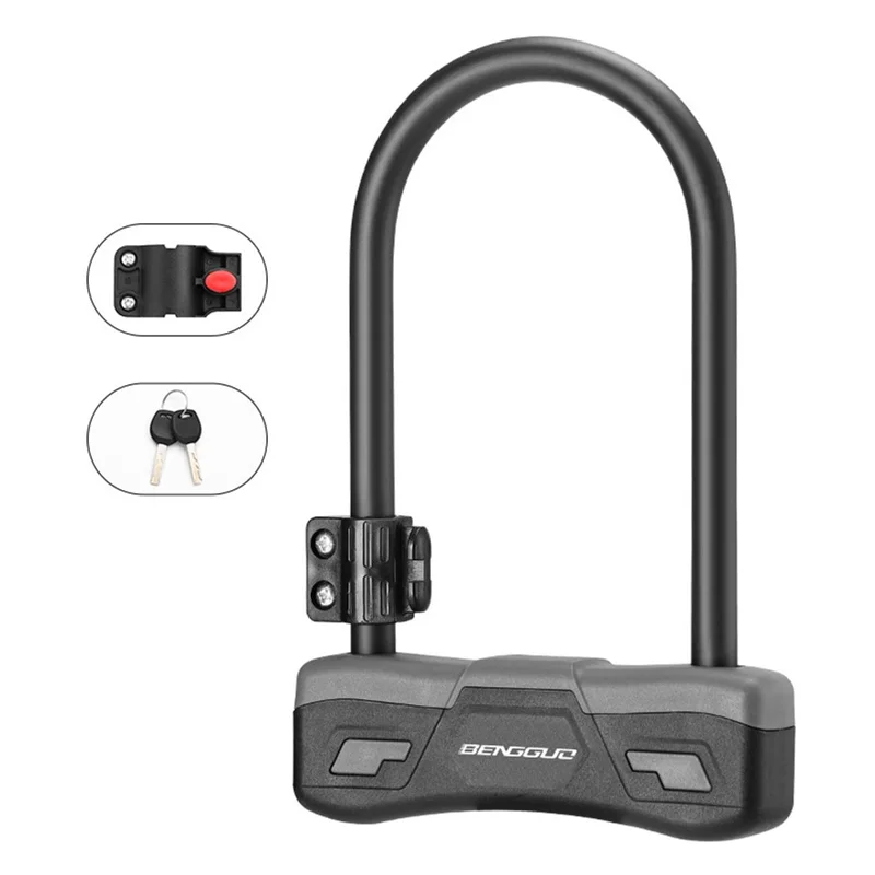 BENGGUO BG-0525 Bicycle U-Lock Alloy Steel Anti-Theft Security Lock with Mounting Bracket - Grey