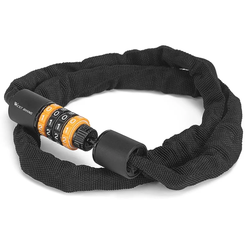 WEST BIKING Lucchetto per bicicletta a combinazione a 4 cifre per mountain bike e biciclette da strada, catena antifurto da 85 cm di lunghezza