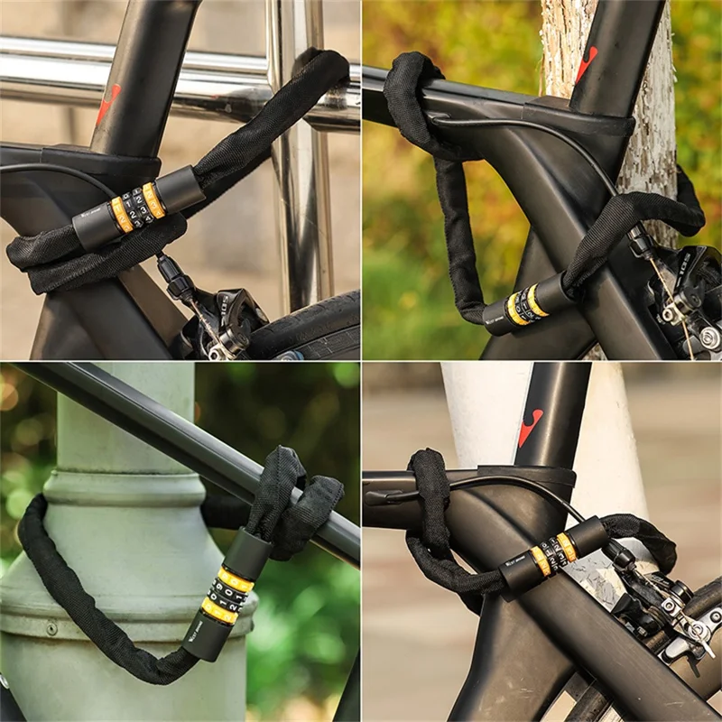 WEST BIKING Lucchetto per bicicletta a combinazione a 4 cifre per mountain bike e biciclette da strada, catena antifurto da 85 cm di lunghezza