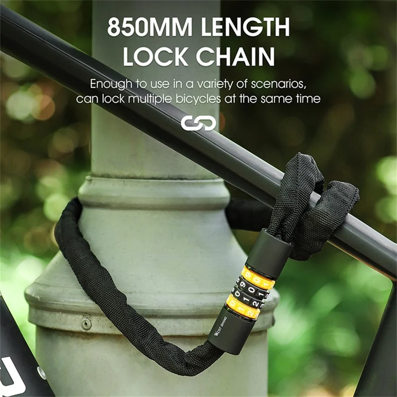 WEST BIKING Lucchetto per bicicletta a combinazione a 4 cifre per mountain bike e biciclette da strada, catena antifurto da 85 cm di lunghezza