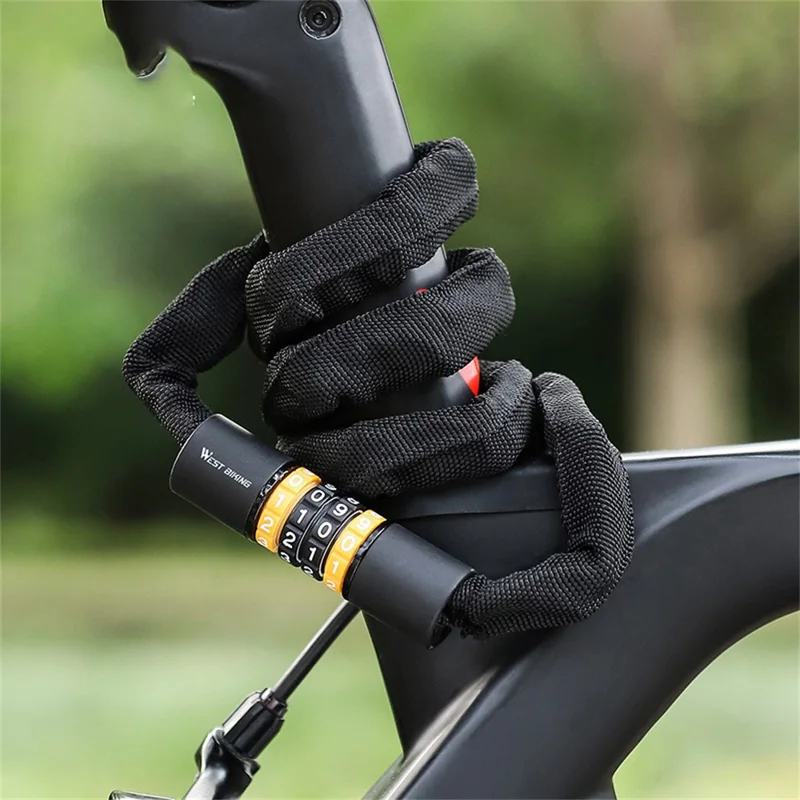 WEST BIKING Lucchetto per bicicletta a combinazione a 4 cifre per mountain bike e biciclette da strada, catena antifurto da 85 cm di lunghezza
