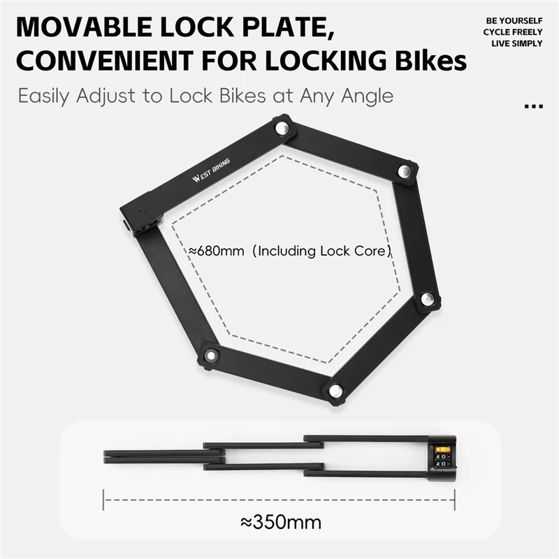 WEST BIKING YP0705123 For Bicycle Foldable Combination Lock Portable Anti Theft Security Lock for Mountain Road Bike
