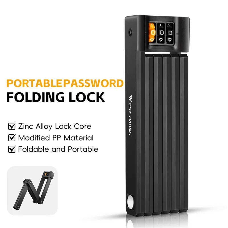 WEST BIKING YP0705123 For Bicycle Foldable Combination Lock Portable Anti Theft Security Lock for Mountain Road Bike