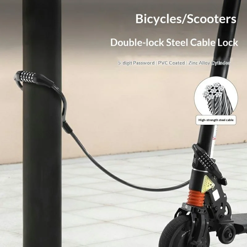 WEST BIKING YP0705127 Bike Lock Double-Headed Cable Lock with Password Combination for Scooters / Bicycles Anti-Theft Security Heavy Duty Cycling Gear