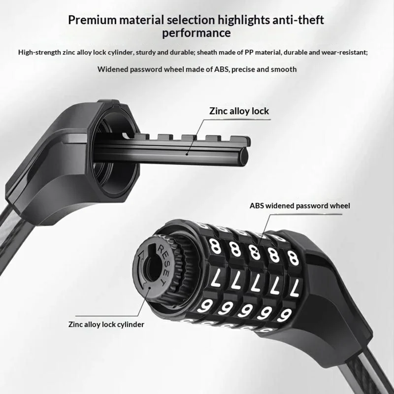 WEST BIKING YP0705127 Bike Lock Double-Headed Cable Lock with Password Combination for Scooters / Bicycles Anti-Theft Security Heavy Duty Cycling Gear