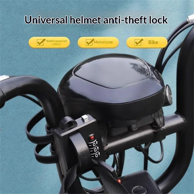Helmet Combination Lock Universal PVC Portable Anti Theft Security Lock for Electric Motorcycle Scooter - Black
